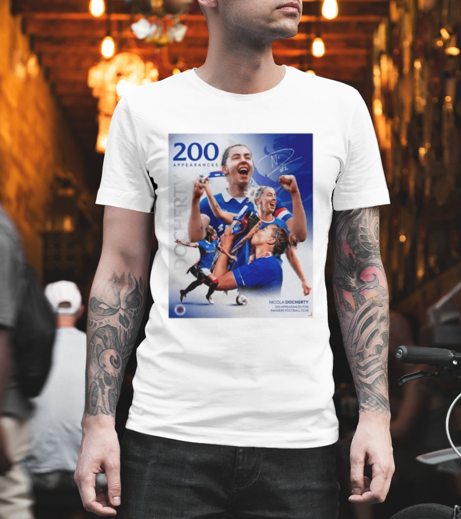 Nicola Docherty 200 Appearances Rangers Football Club Celebration T-Shirt
