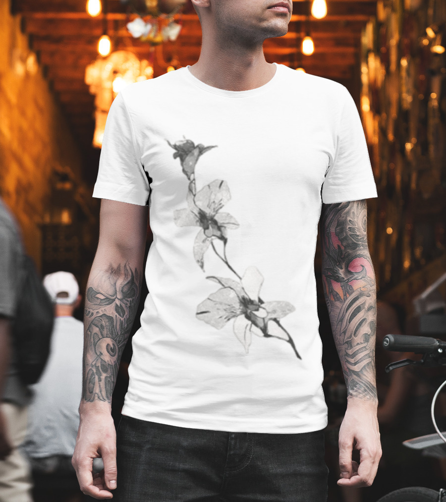 Orchid Flower Botanical Illustration Monochrome Blossom Print T-Shirt