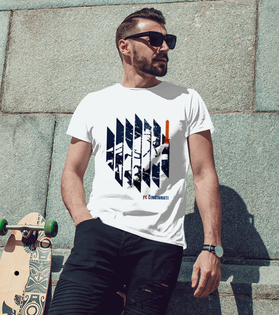 FC Cincinnati Sheared Lion Football Fans Iconic Bold Striped Image T-Shirt