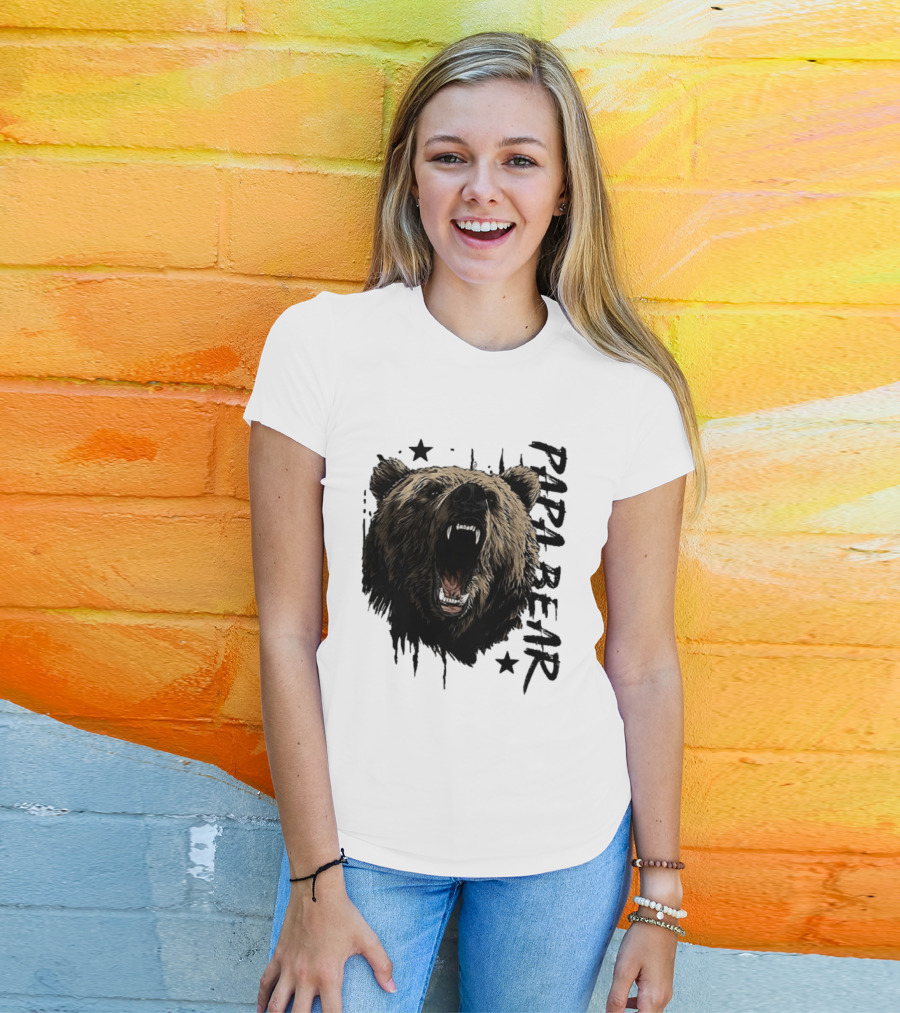 Papa Bear Distressed Flag Bold Grizzly Roar Father's Day T-Shirt