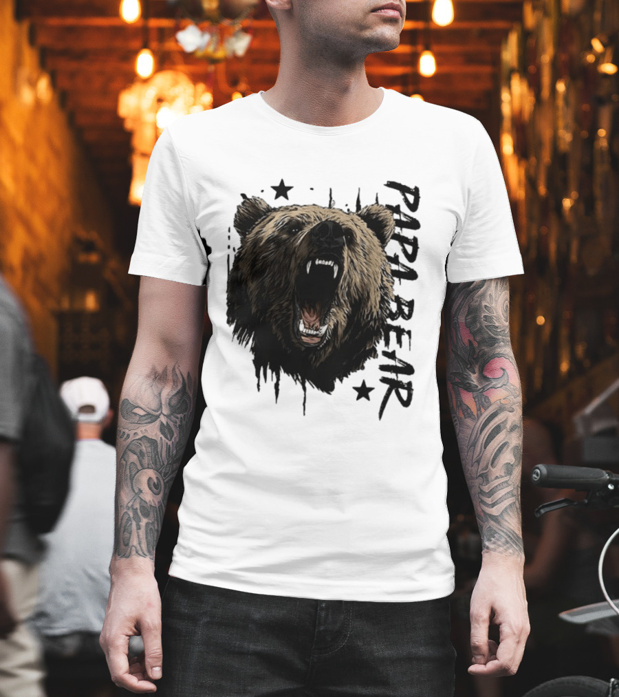 Papa Bear Distressed Flag Bold Grizzly Roar Father's Day T-Shirt