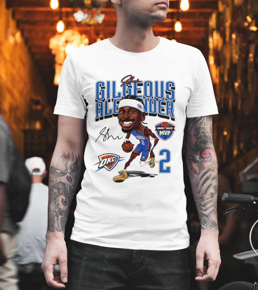 Shai Gilgeous Alexander OKC Thunder Back 2 Back MVP Number 2 Caricature T-Shirt