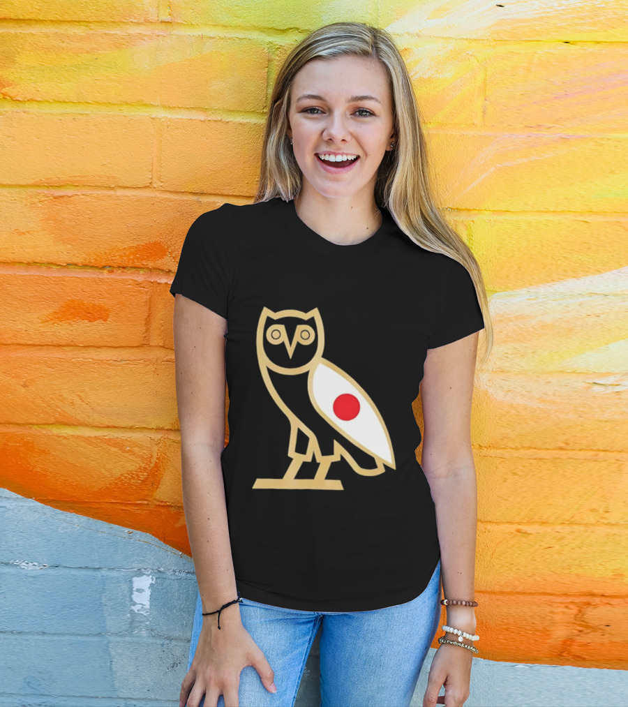 OVO Owl Japan Flag Icon Gold Outline And Red Circle Motif T-Shirt
