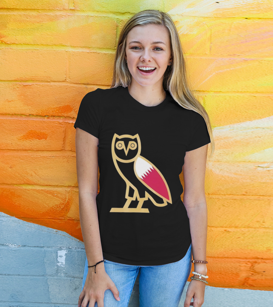 OVO Owl Gold Outline Qatar Flag Wing T-Shirt