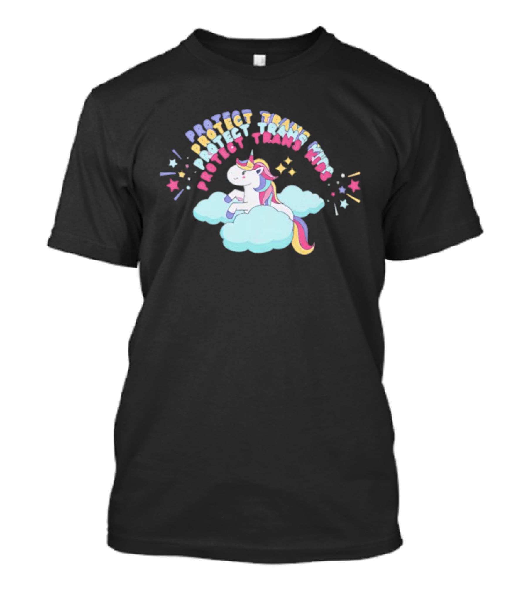 Protect Trans Kids Unicorn Rainbow Stars Cloud T-Shirt