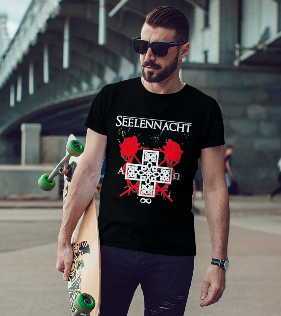 Seelennacht Celtic Cross Red Roses Alpha Omega Infinity T-Shirt