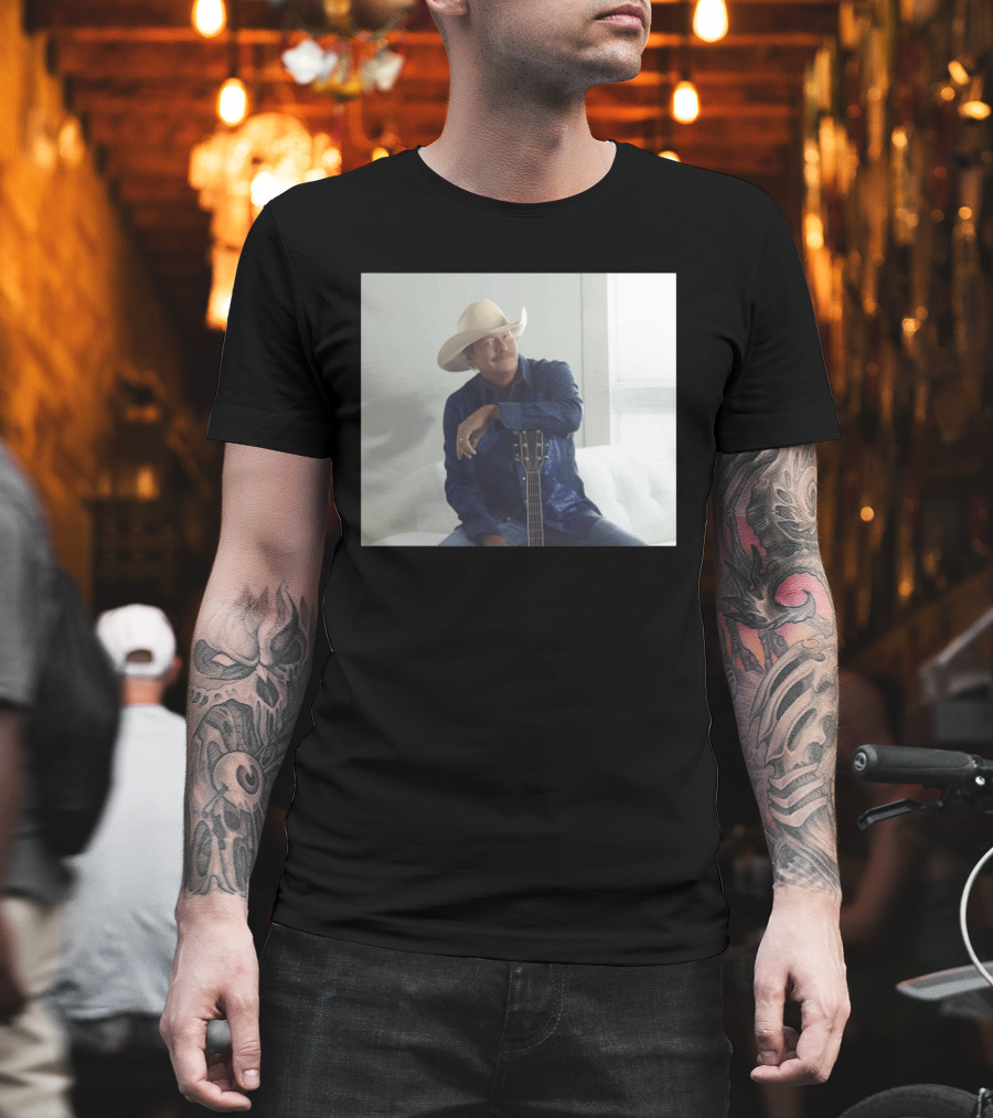 Alan Jackson I Want To Stroll Over Heaven With You White Hat Blue Guitar T-Shirt