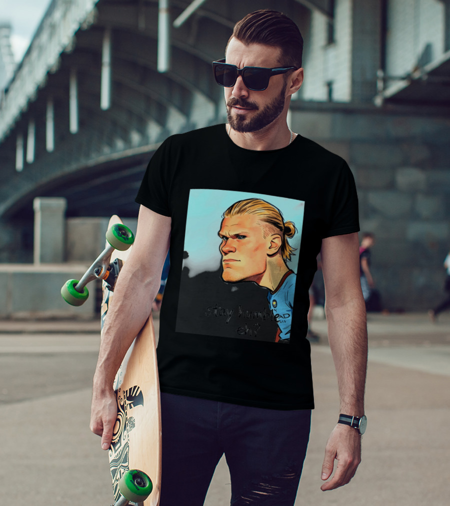 Erling Haaland Cartoon Manchester City Stay Humble Eh T-Shirt