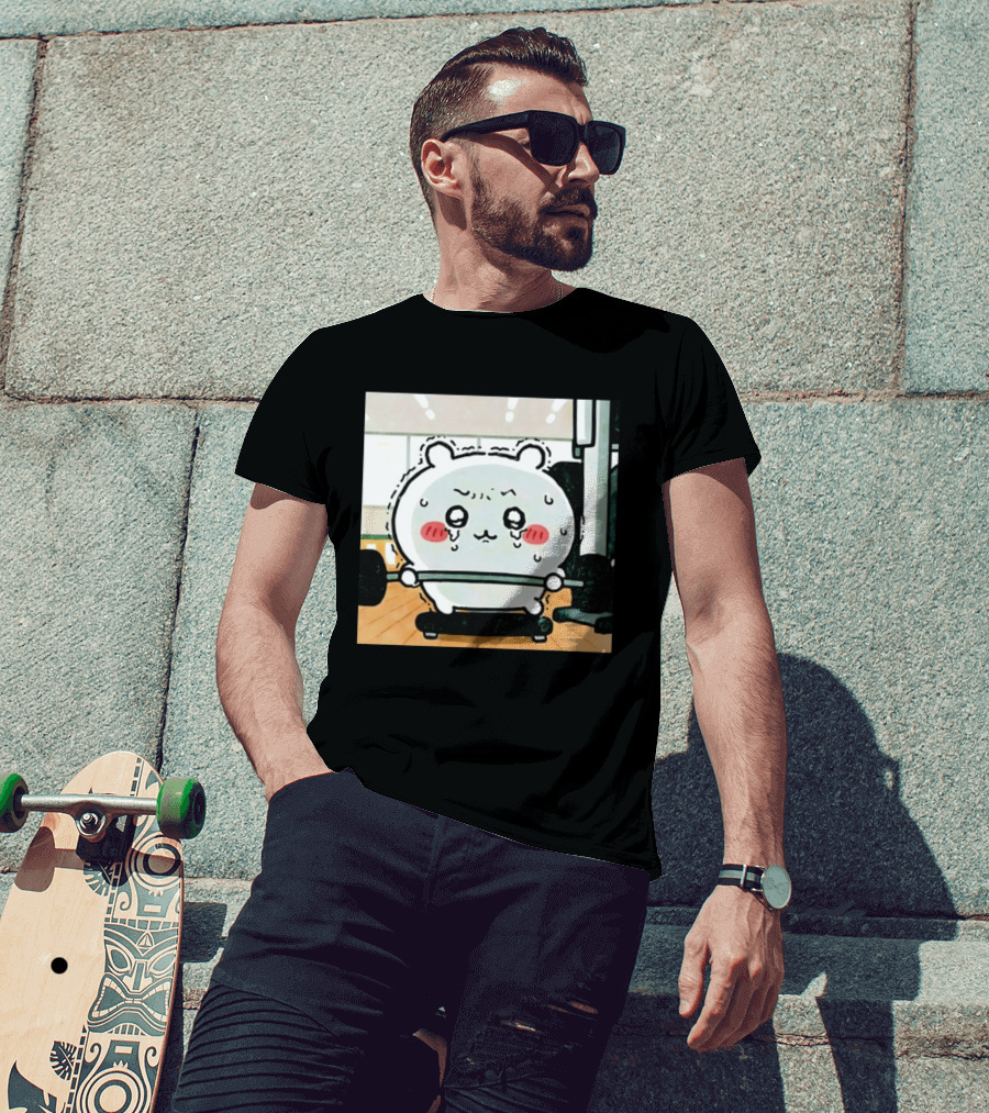 Chiikawa Usagi Exercising Gym Scene Cute Cartoon Character Training T-Shirt