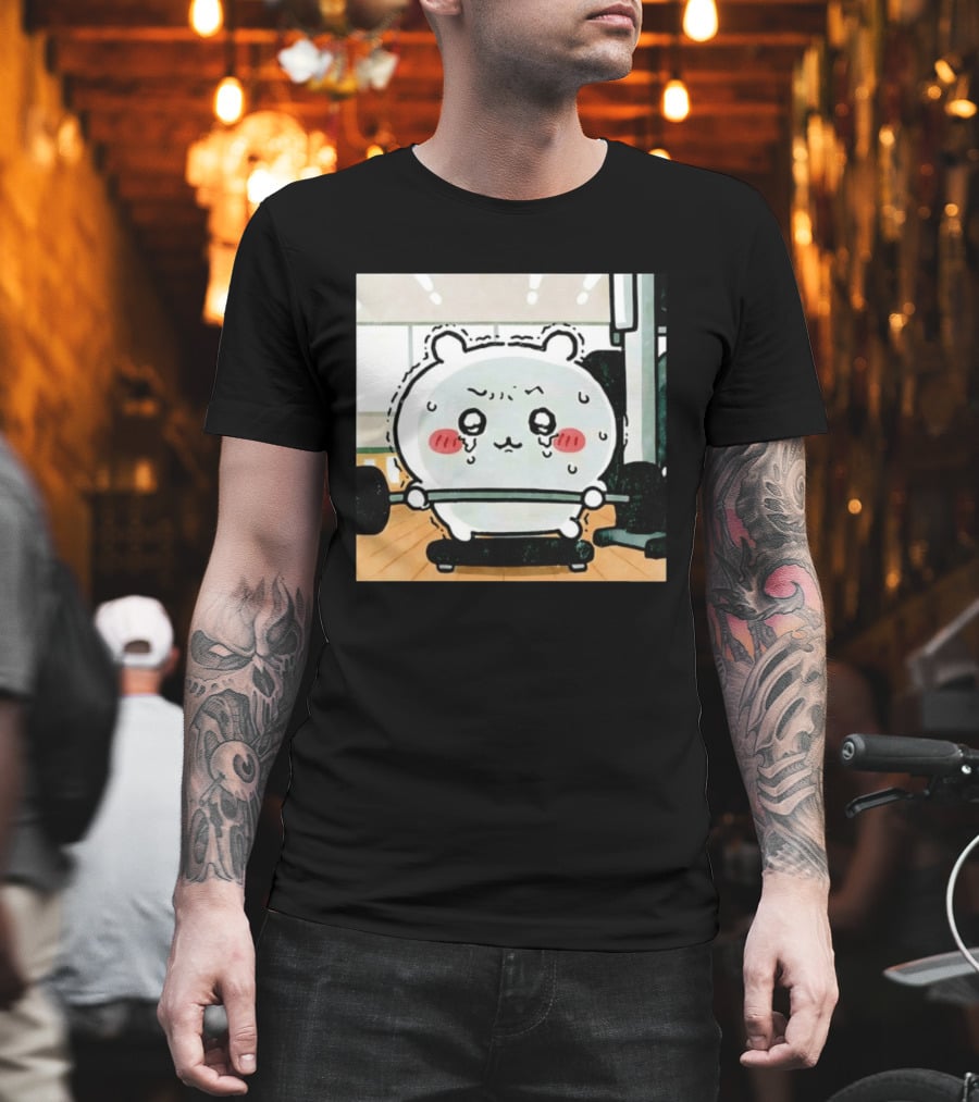 Chiikawa Usagi Exercising Gym Scene Cute Cartoon Character Training T-Shirt