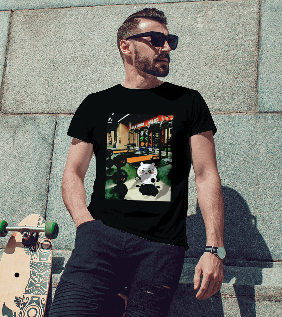 Usagi Working Out At The Gym Let's Be Stronger Chiikawa Fitness Motivational Scene T-Shirt