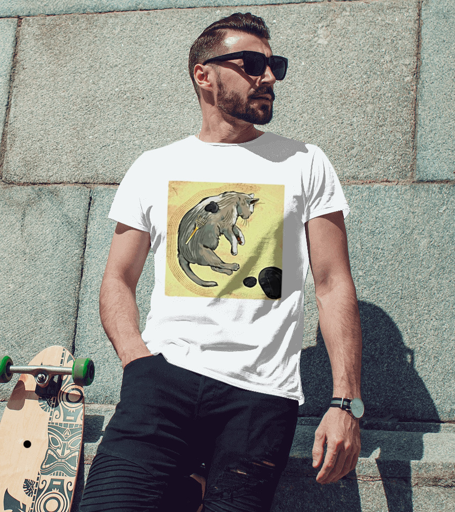 Zen Garden Kitty Rake And Stones Tranquility T-Shirt