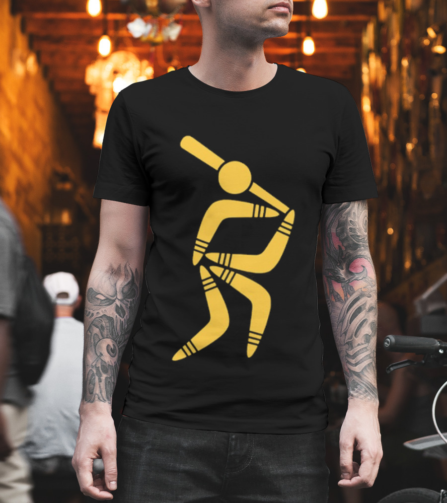 Boomerang Baseball Batting Pose Yellow Tribal T-Shirt