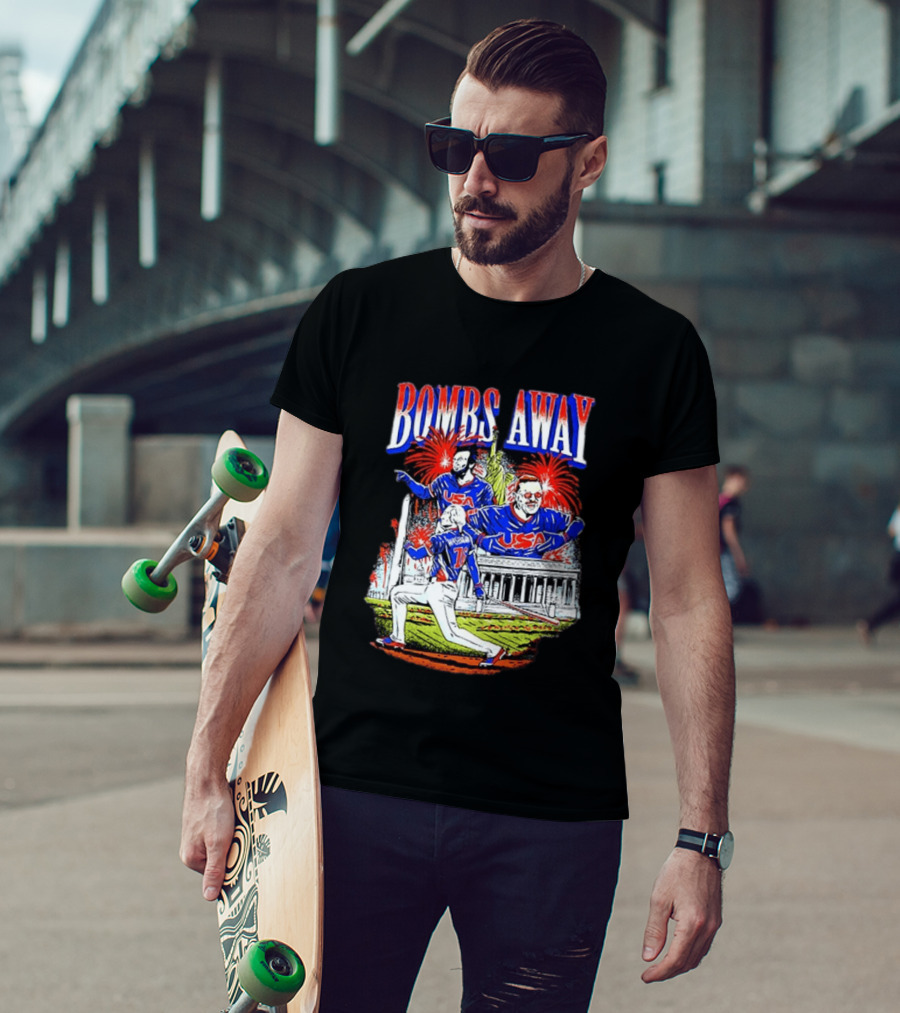 Bombs Away USA Firework Celebration And Baseball Scene T-Shirt