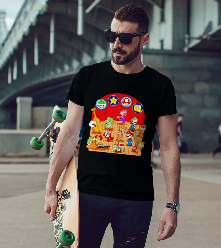 Super Mario Bros Peanuts Characters Dancing Plumber Game Mashup T-Shirt