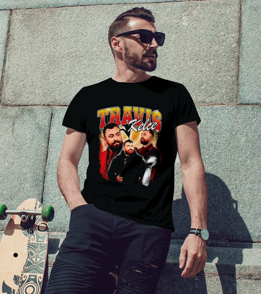 Travis Kelce Football 2026 With Trophy And Bold Portraits T-Shirt