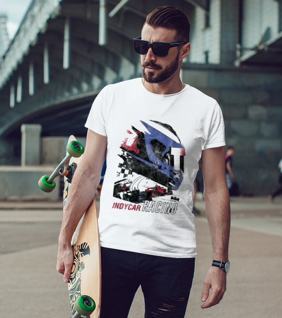 Indycar Racing Helmet With Blue And Red T-Shirt