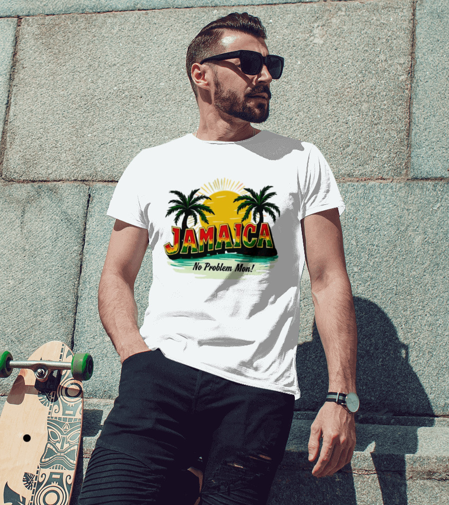 Jamaica No Problem Mon Vibrant Sunset Tropical Palm Trees T-Shirt