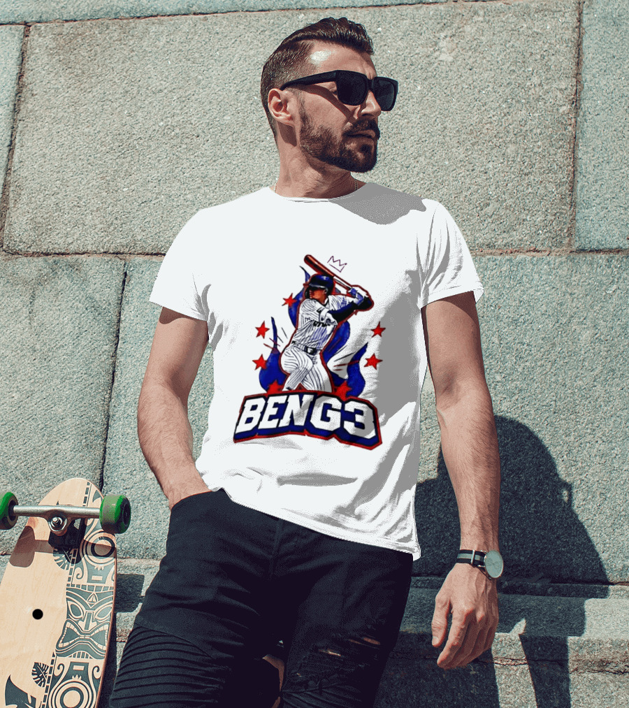BENG3 Baseball Player Pinstripe Jersey Crown Stars T-Shirt