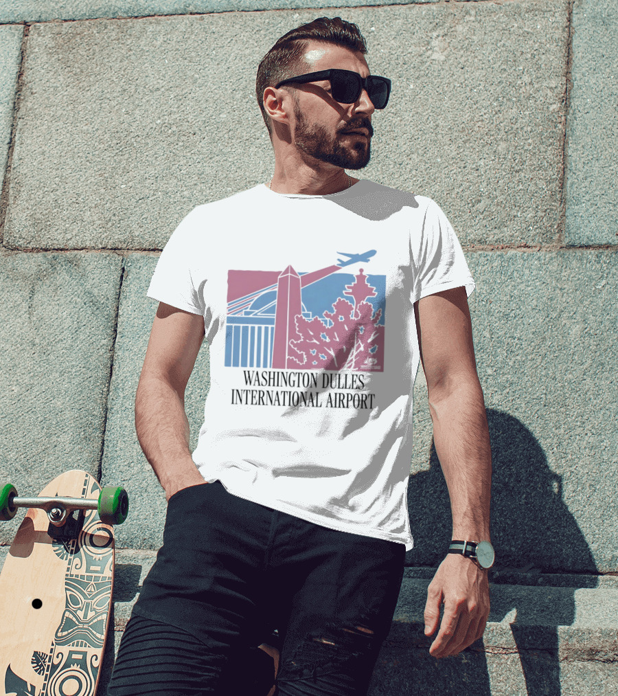 Washington Dulles International Airport Airplane And Monument Scene T-Shirt