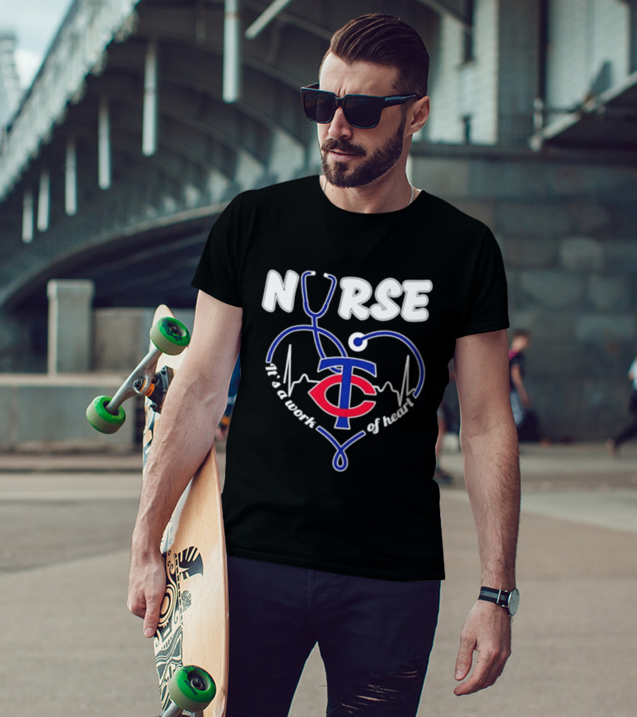 Minnesota Twins Stethoscope Nurse It's A Work Of Heart T-Shirt