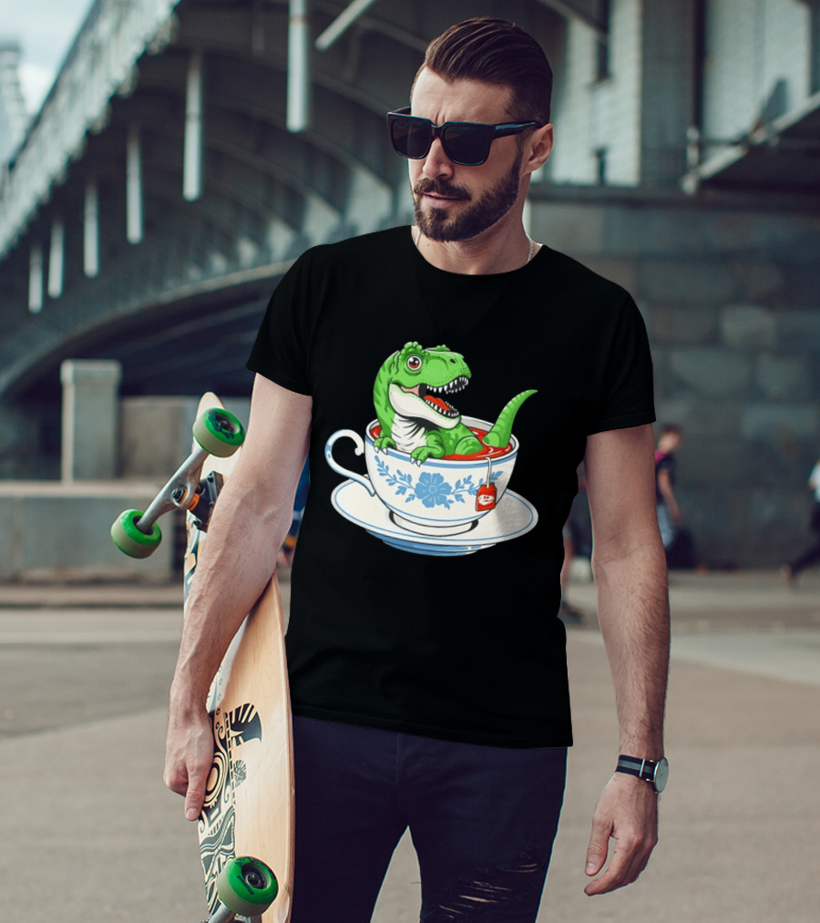 Tea Rex Dinosaur In Teacup With Tea Bag T-Shirt