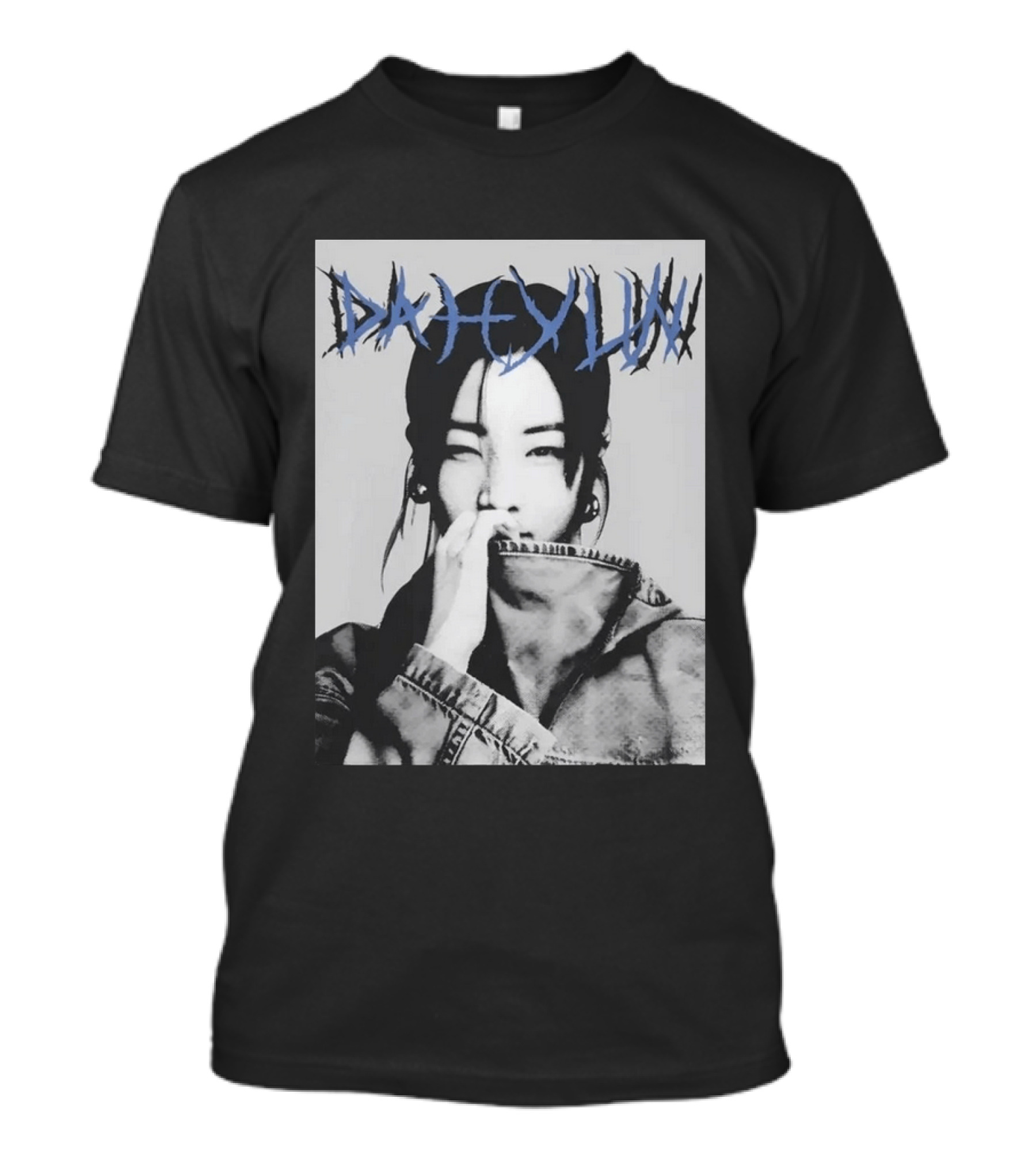 DAHYUN Photo Blue Text Style Black And White Image T-Shirt