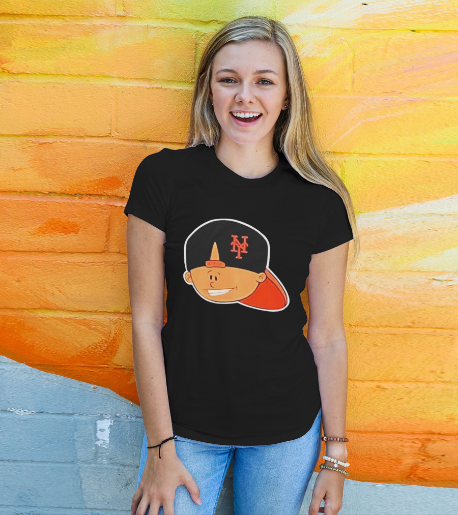 New York Mets Cartoon Kid Smiling Team Hat T-Shirt