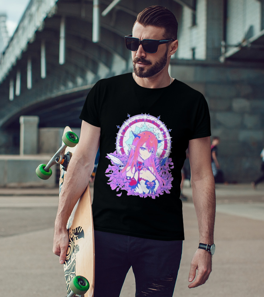 Ghost X Ghost IRyS Anime Character With Floral And Heart Motif In Pastel T-Shirt