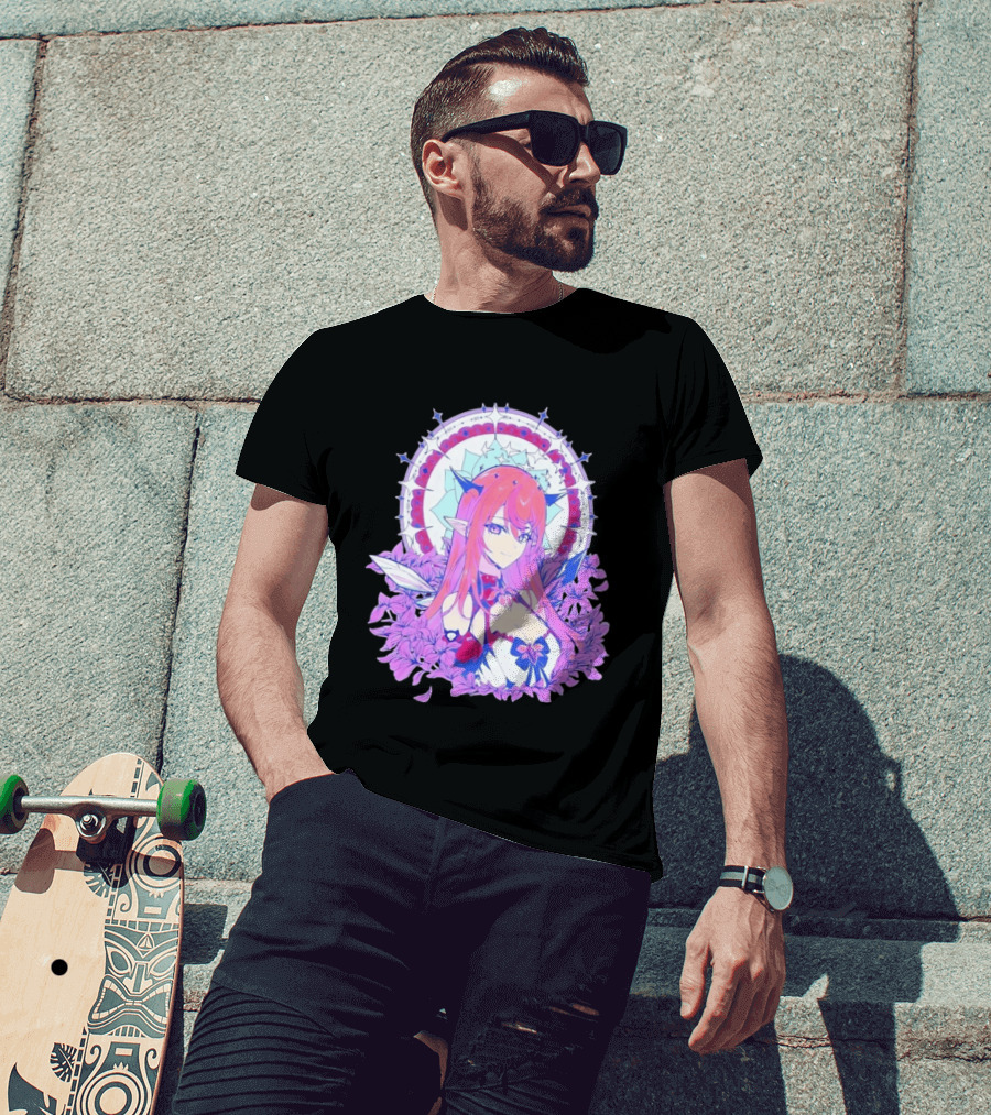 Ghost X Ghost IRyS Anime Character With Floral And Heart Motif In Pastel T-Shirt