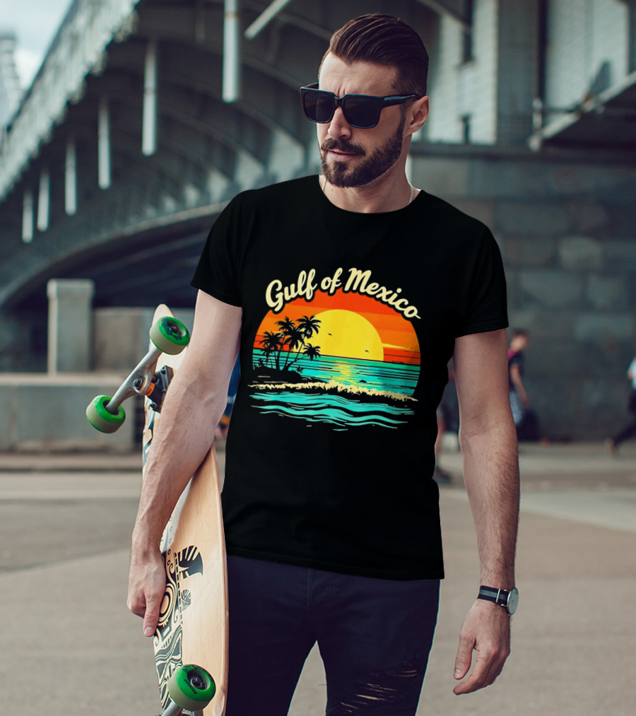 Gulf Of Mexico Beach Palms Summer Vacation Sunset Ocean Waves T-Shirt