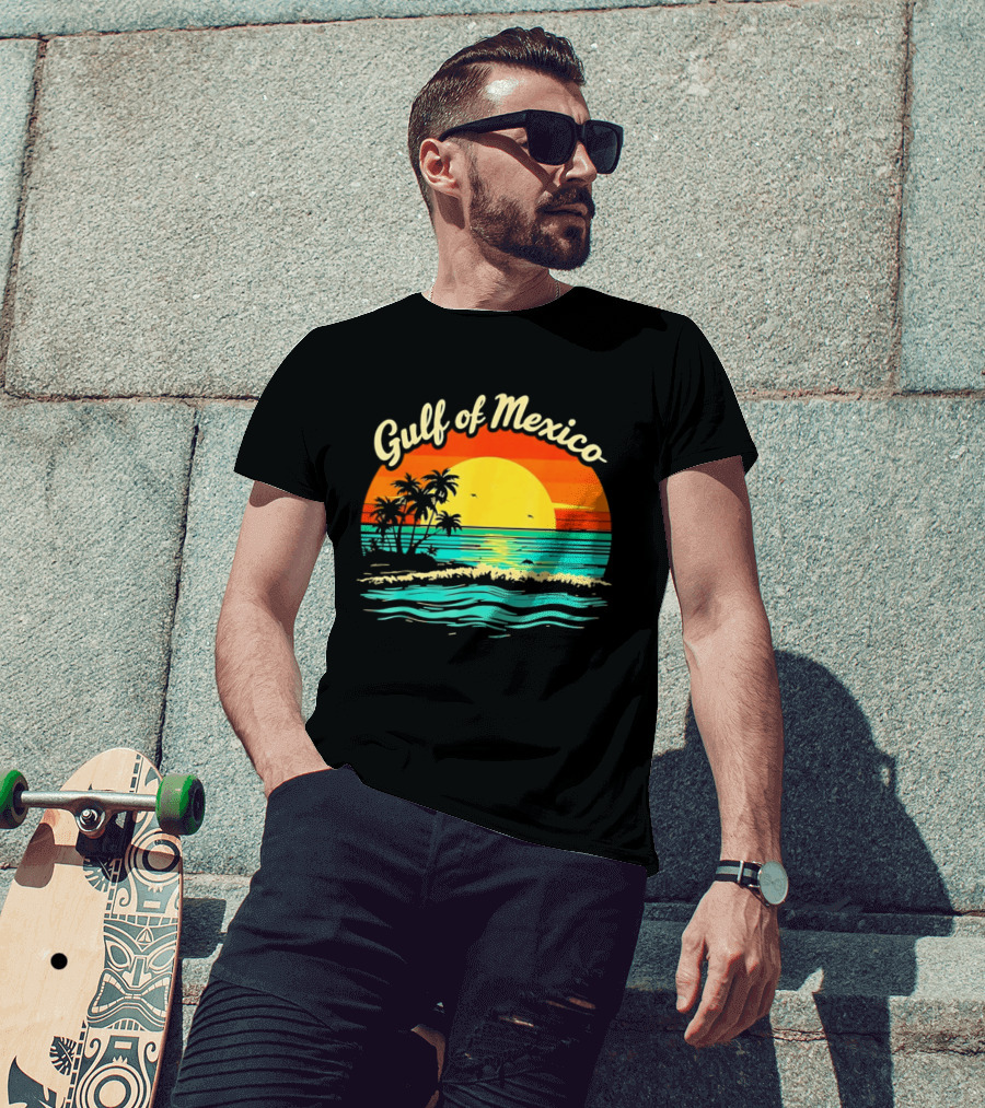 Gulf Of Mexico Beach Palms Summer Vacation Sunset Ocean Waves T-Shirt