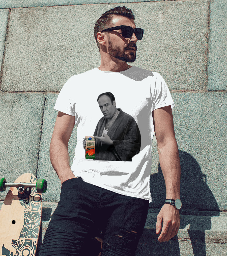 The Sopranos Tony Soprano Holding Tropicana Pure Premium Orange Juice T-Shirt