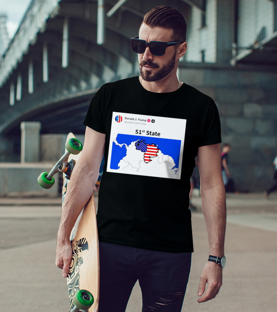 Donald J. Trump 51st State Map With American Flag On Venezuela T-Shirt