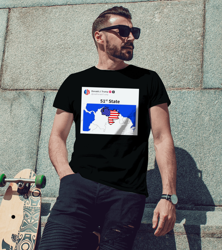 Donald J. Trump 51st State Map With American Flag On Venezuela T-Shirt