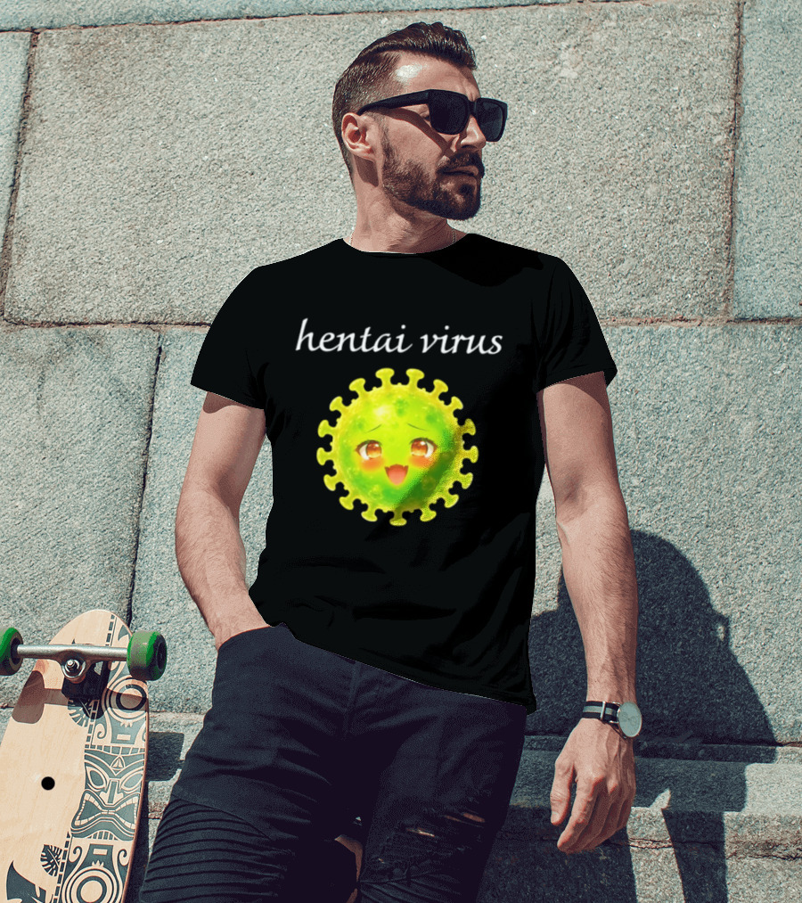 Hentai Virus Kawaii Face Cute Green Cartoon Meme T-Shirt