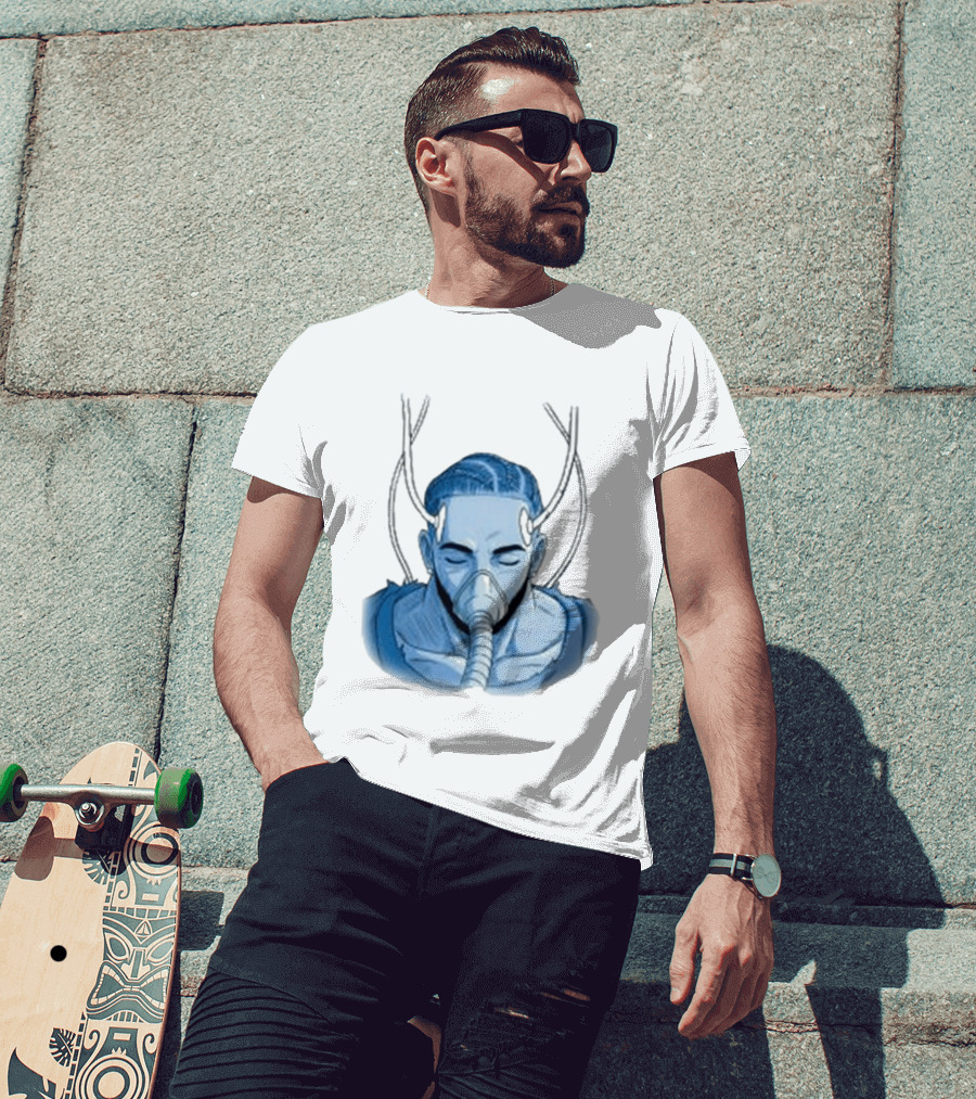Reaven Leggenda Futuristic Masked Figure With Antlers T-Shirt
