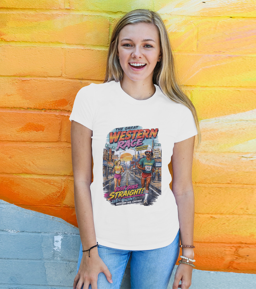 The Great Western Race Marathon Chicago 135th To Lunt Western Ave T-Shirt