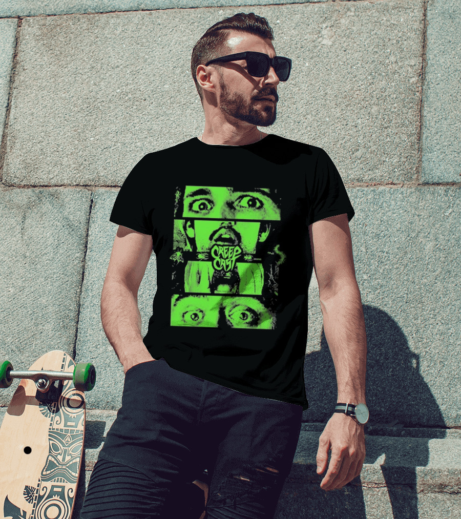 CreepCast Horror Retro Comic Green Face T-Shirt