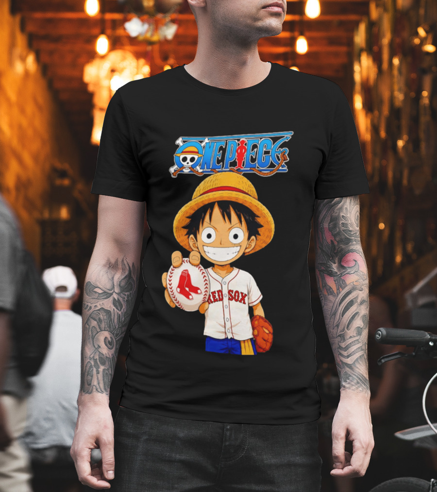 Monkey D. Luffy Red Sox One Piece Crossover Boston Baseball Collaboration T-Shirt
