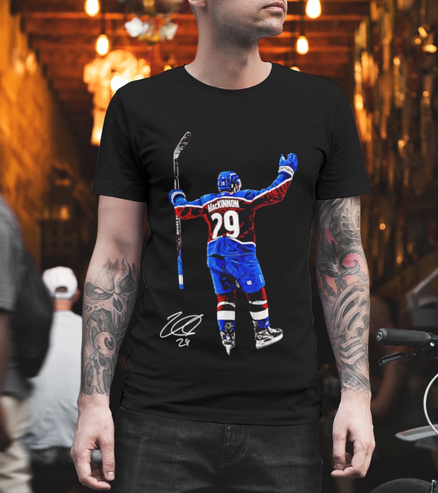Nathan MacKinnon 29 Colorado Avalanche Hockey Celebration T-Shirt