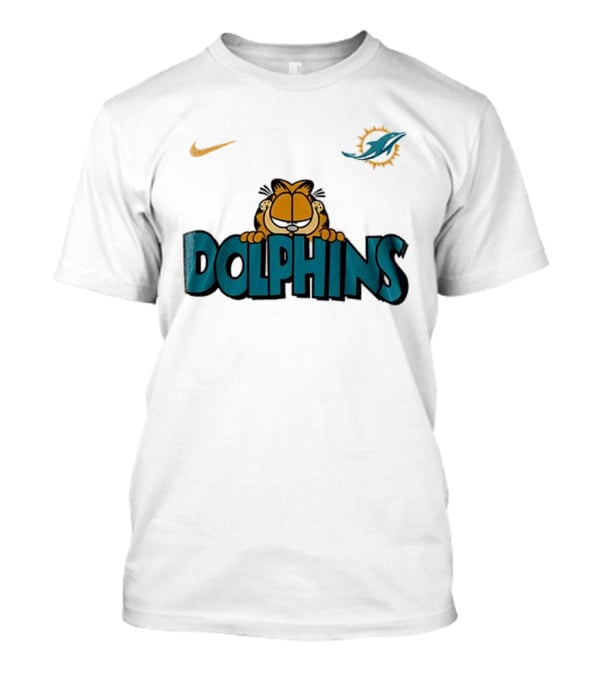 Nike Miami Dolphins Garfield Orange Cat çizim T-Shirt