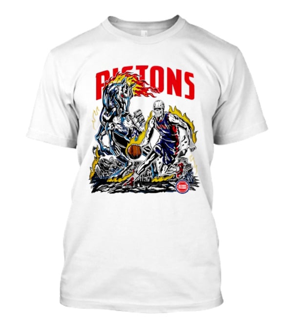 Detroit Pistons Skull Basketball Horse Flames Robot T-Shirt