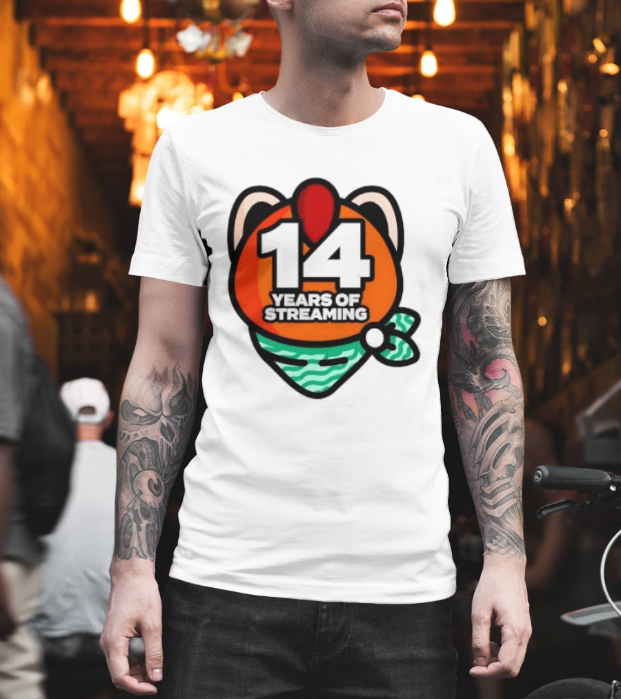 14 Years Of Streaming Cat Ear Design With Bandana T-Shirt