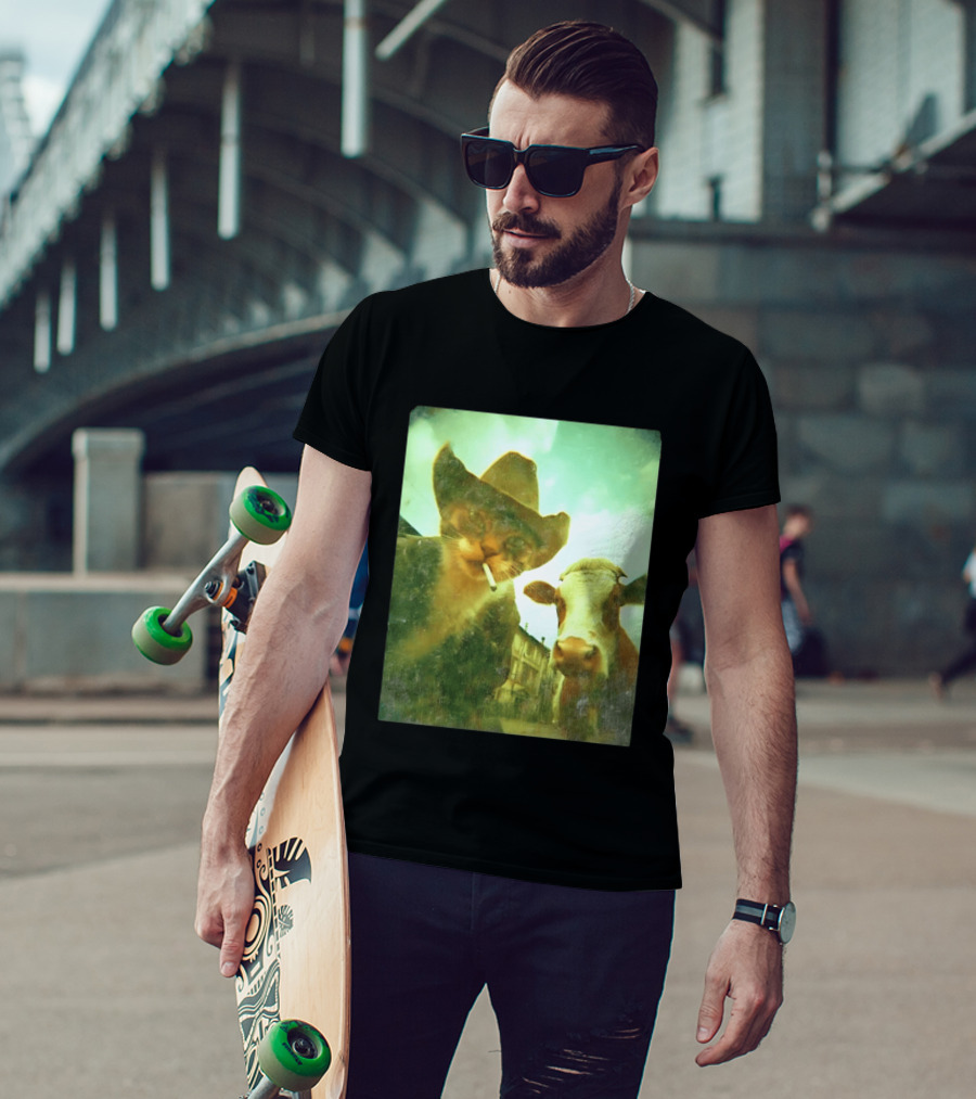 Cowboy Cat Smoking With Cow T-Shirt