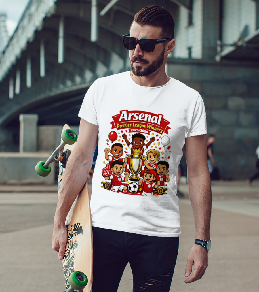 Arsenal Premier League Winners 2025 2026 Cartoon Champions Celebration T-Shirt