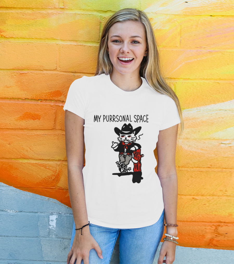 Cowboy Cat Smoking My Purrsonal Space Cartoon Western T-Shirt