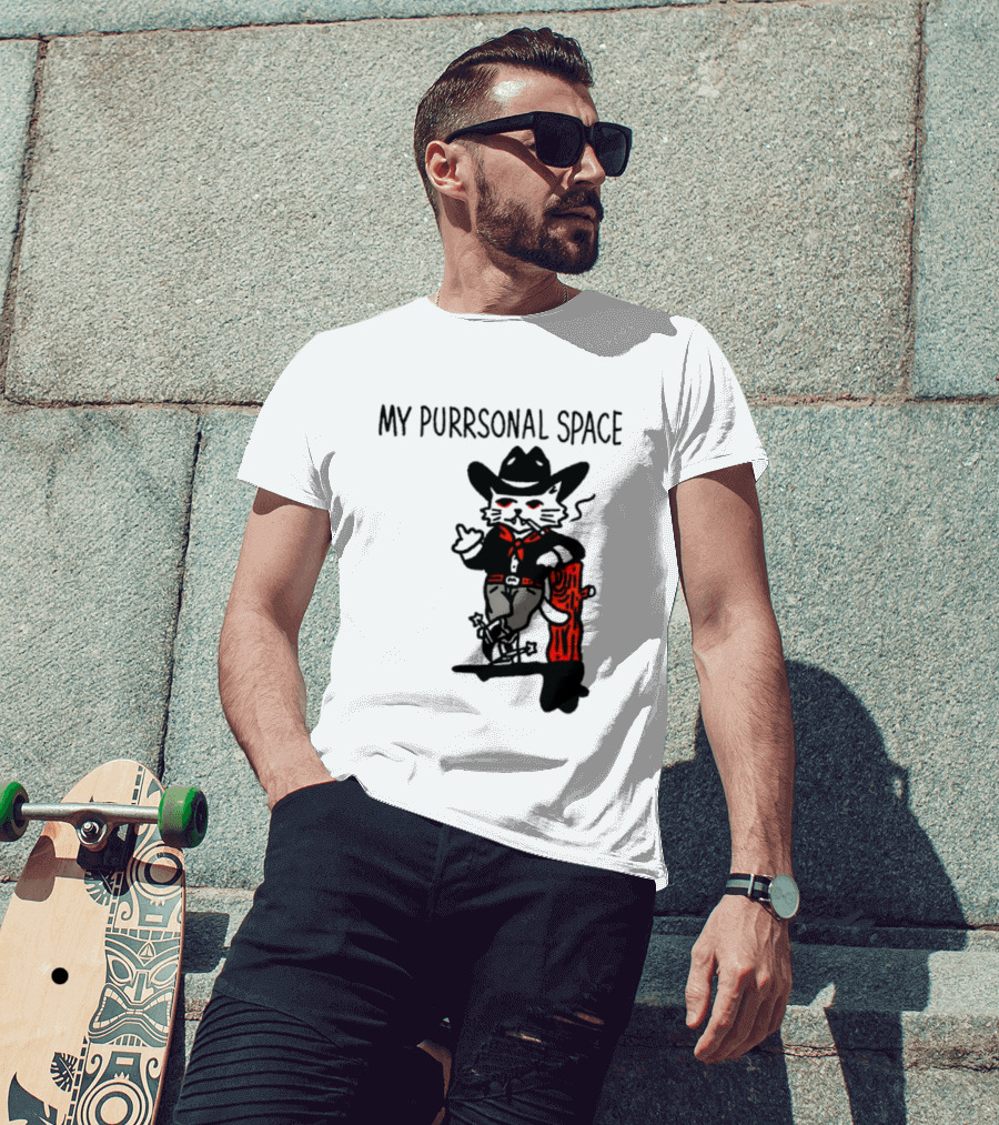 Cowboy Cat Smoking My Purrsonal Space Cartoon Western T-Shirt