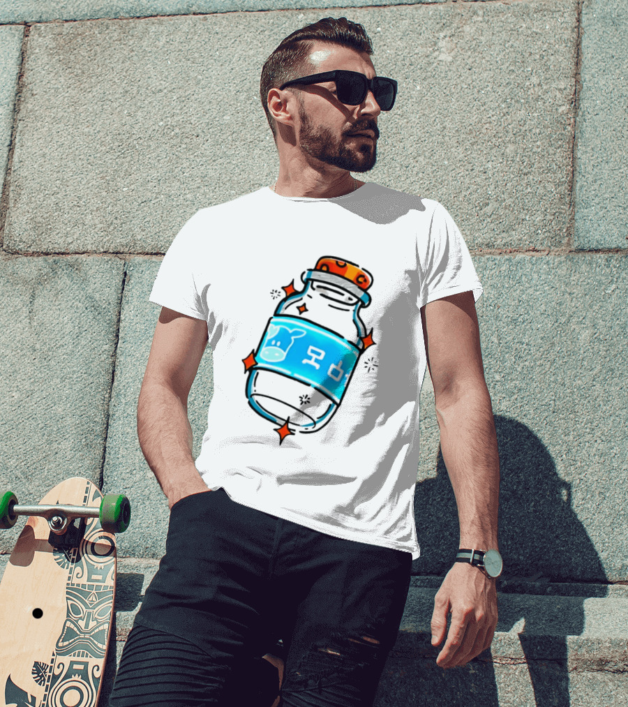 Fresh Milk Bottle With Blue Cow Label And Orange Cap T-Shirt