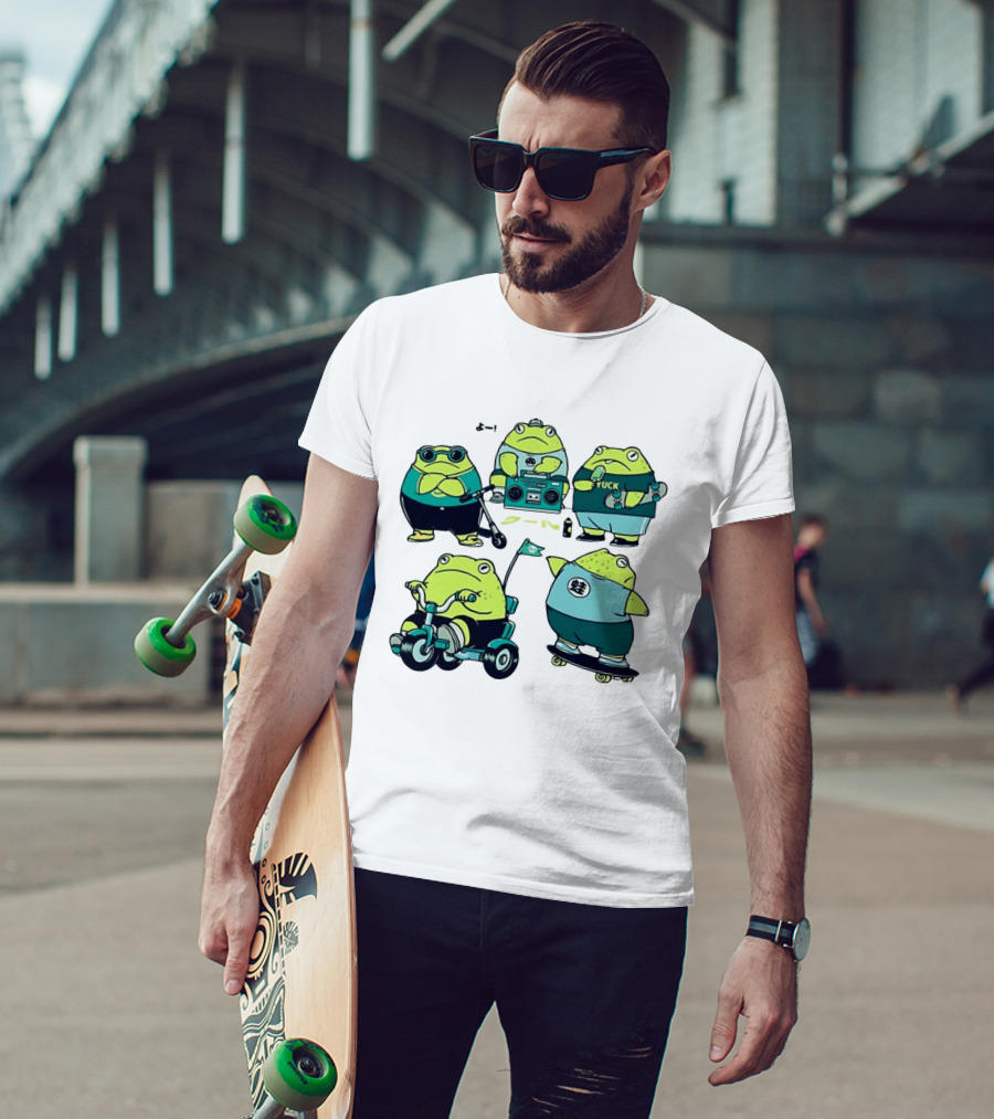 Frog Riding Scooter Tricycle Skateboard Boombox Summer Fun T-Shirt
